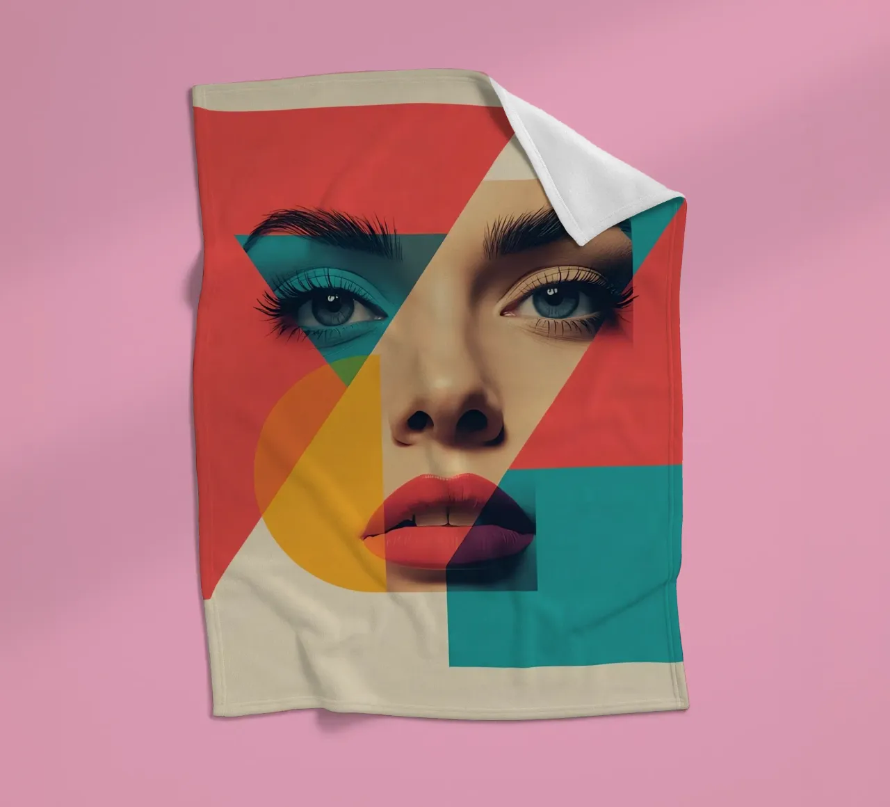 Modello di viso di donna con sovrapposizione di forme geometriche coperta in pile da DesignDoodle