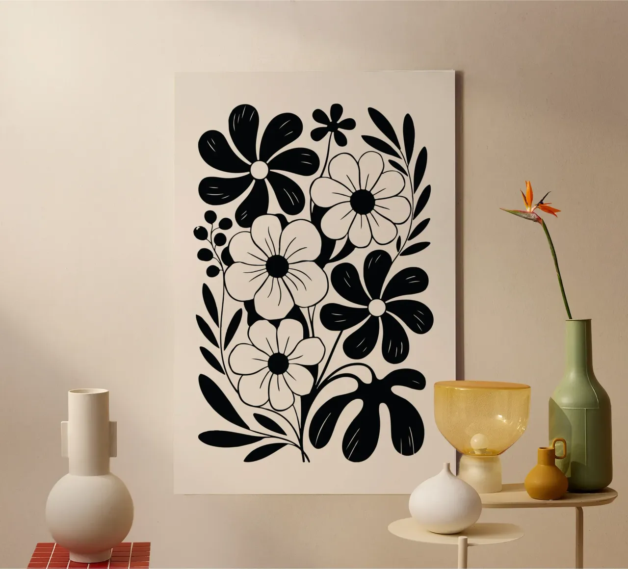 boho abstract flowers tela con Cornice a cassetta da LisaArtes