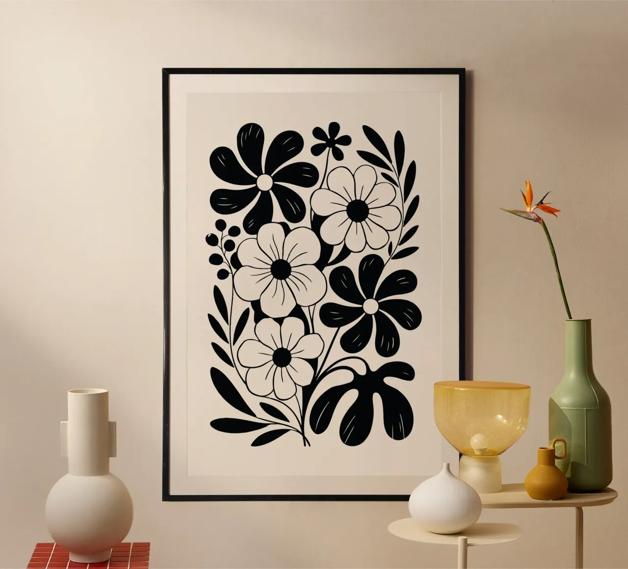 boho abstract flowers poster con telaio in alluminio da LisaArtes