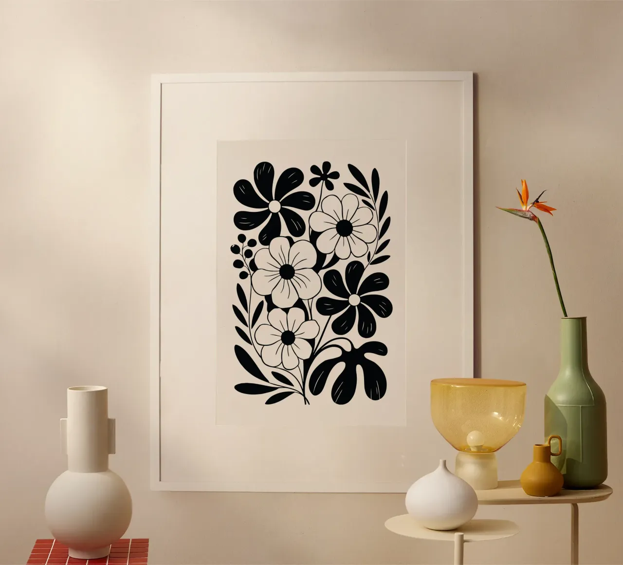 boho abstract flowers poster con telaio in alluminio da LisaArtes