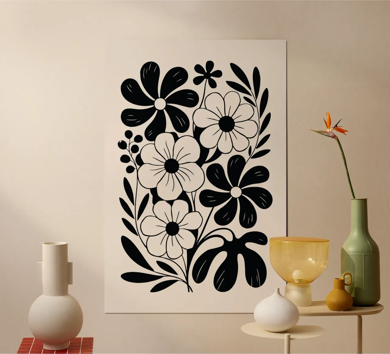boho abstract flowers poster con telaio in alluminio da LisaArtes