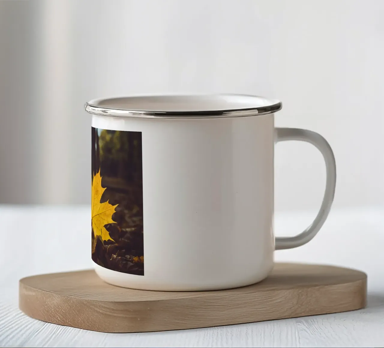 Autunno dorato - foglia d'acero in controluce tazza in smalto da Natur Wandbild — Orte für die Seele