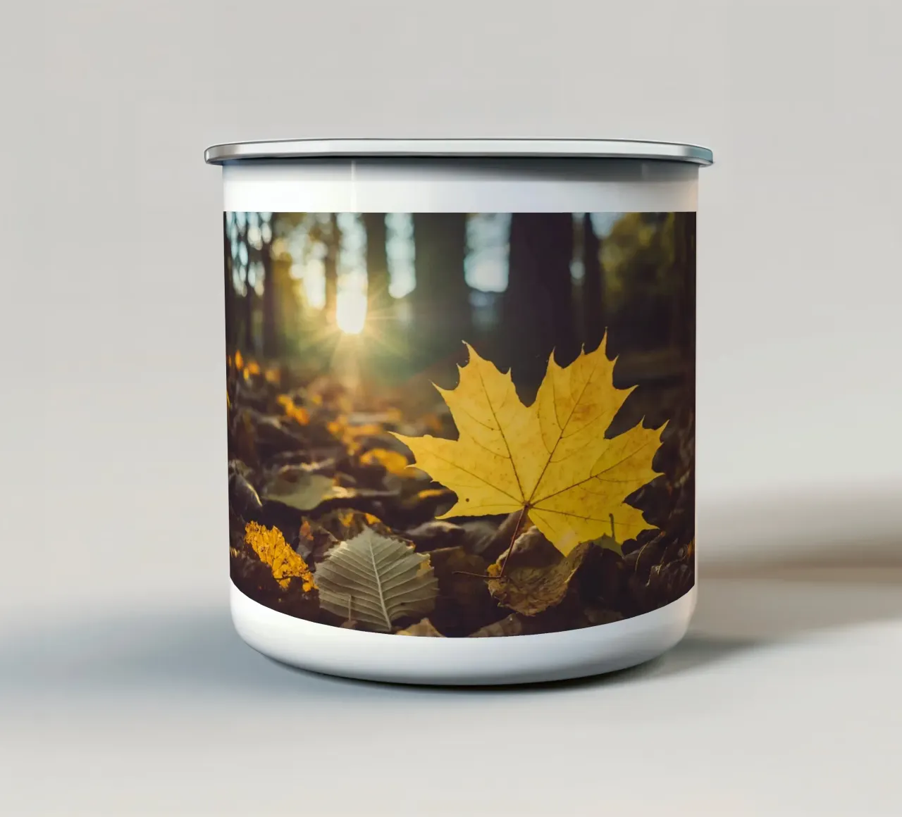 Autunno dorato - foglia d'acero in controluce tazza in smalto da Natur Wandbild — Orte für die Seele