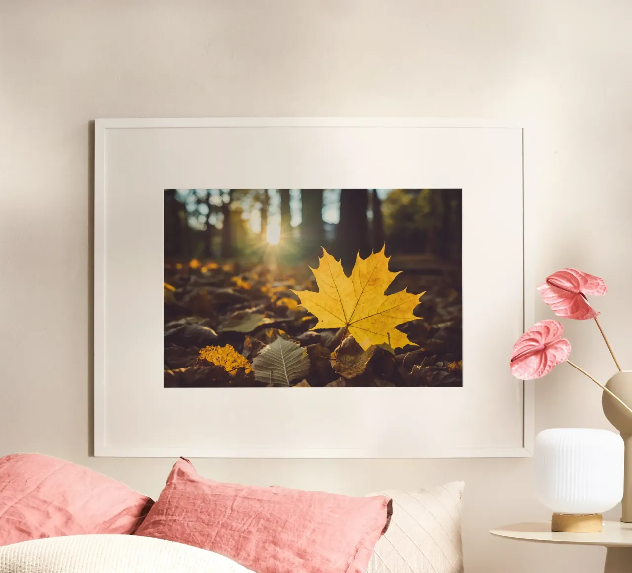 Autunno dorato - foglia d'acero in controluce poster con telaio in alluminio da Natur Wandbild — Orte für die Seele