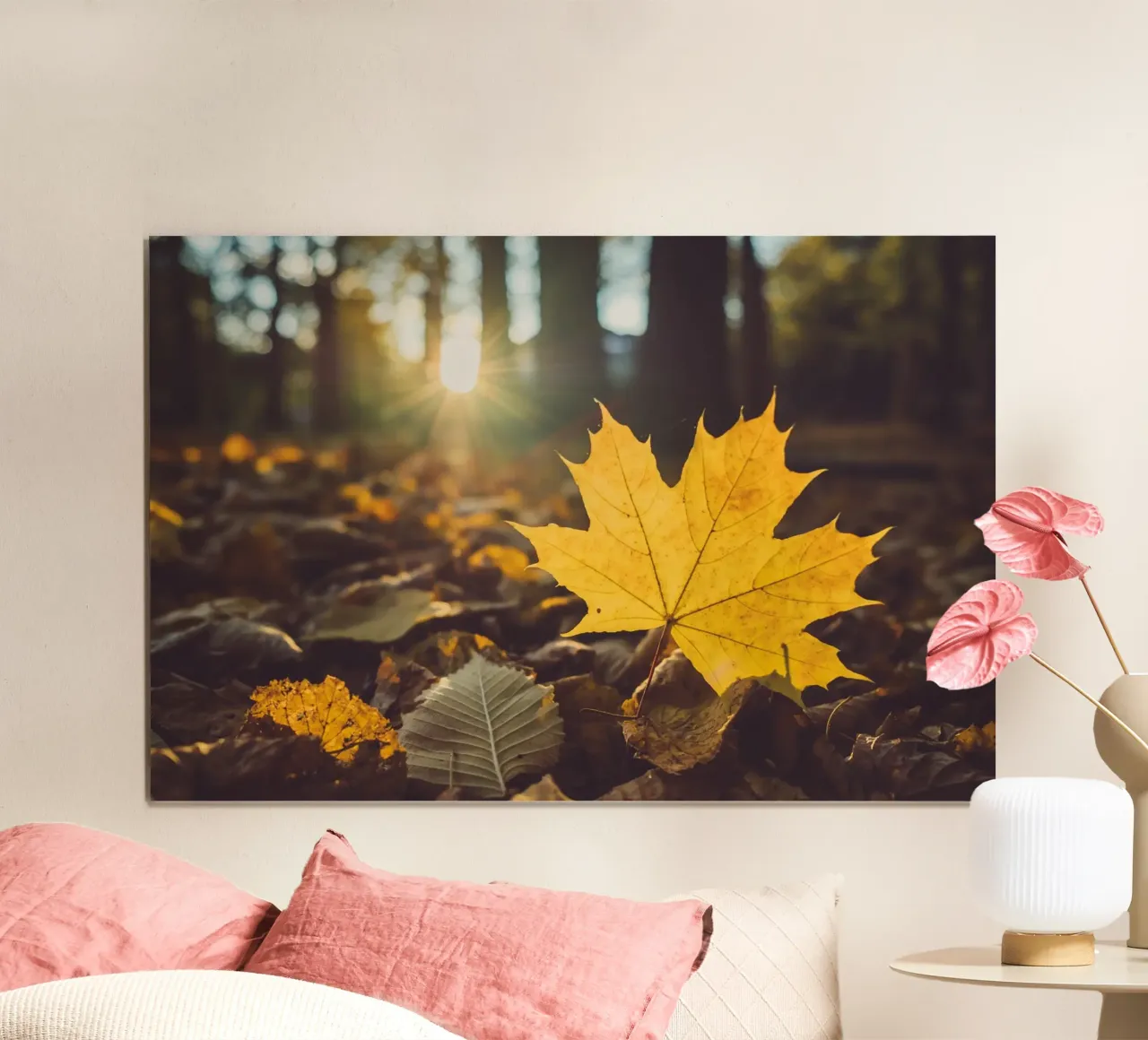 Autunno dorato - foglia d'acero in controluce poster con telaio in alluminio da Natur Wandbild — Orte für die Seele