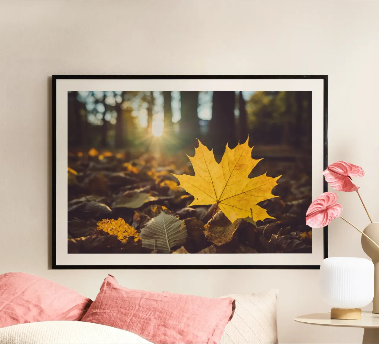 Autunno dorato - foglia d'acero in controluce poster con telaio in alluminio da Natur Wandbild — Orte für die Seele