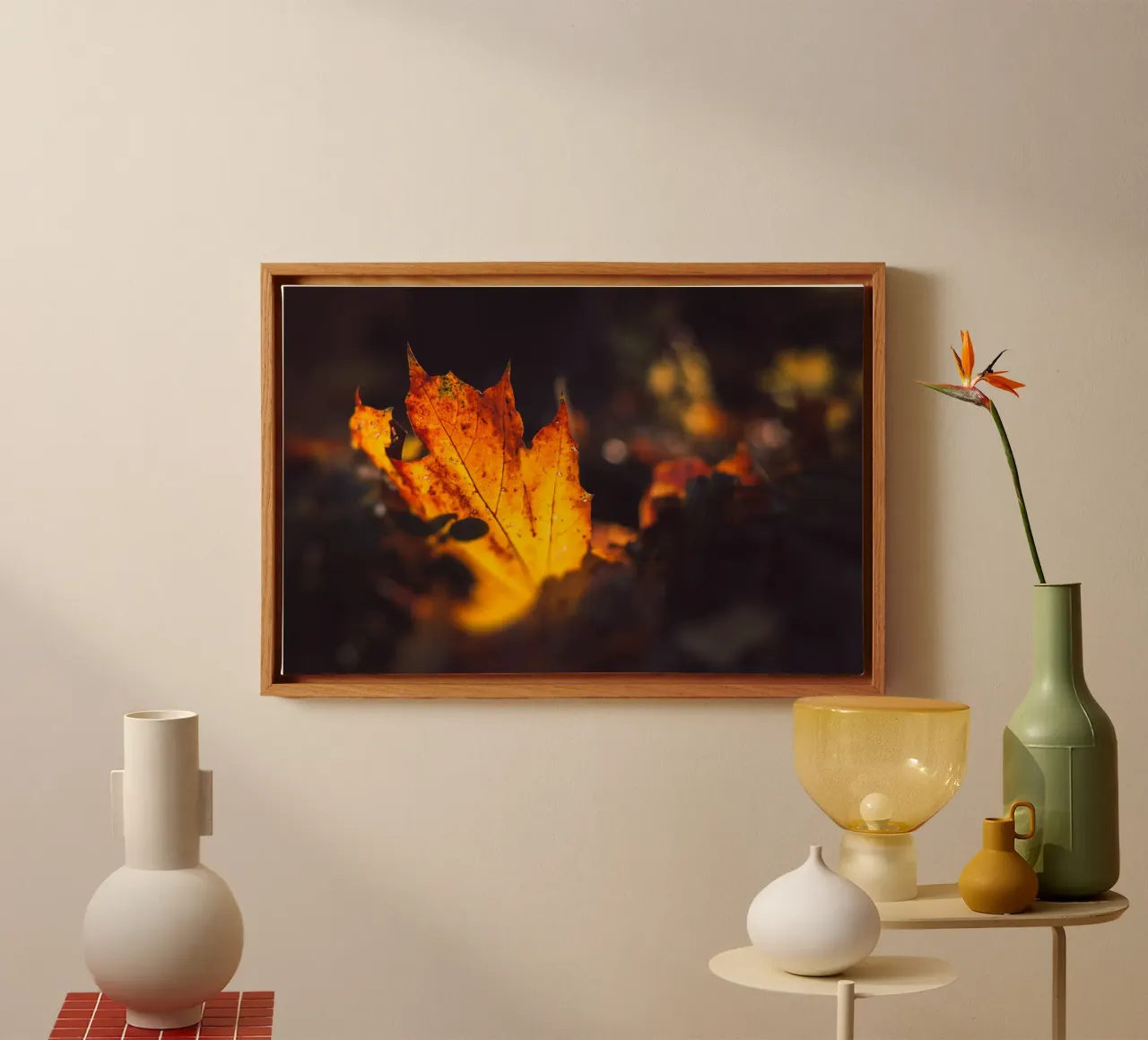 Gouden herfst - helder gebladerte langs de kant van de weg canvas met Baklijst van Natur Wandbild — Orte für die Seele