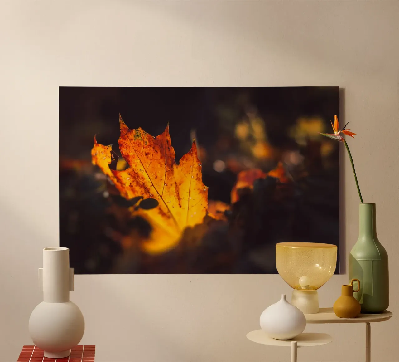Gouden herfst - helder gebladerte langs de kant van de weg canvas met Baklijst van Natur Wandbild — Orte für die Seele
