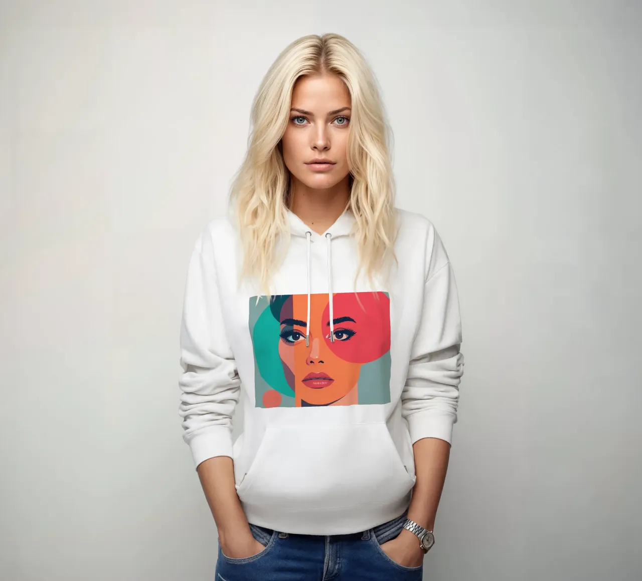 Volto di donna con forme geometriche felpa con cappuccio da DesignDoodle