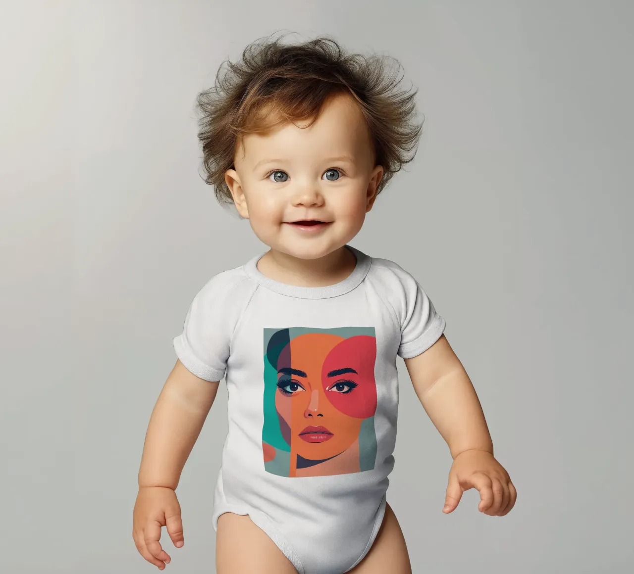 Volto di donna con forme geometriche body neonato maniche corte da DesignDoodle