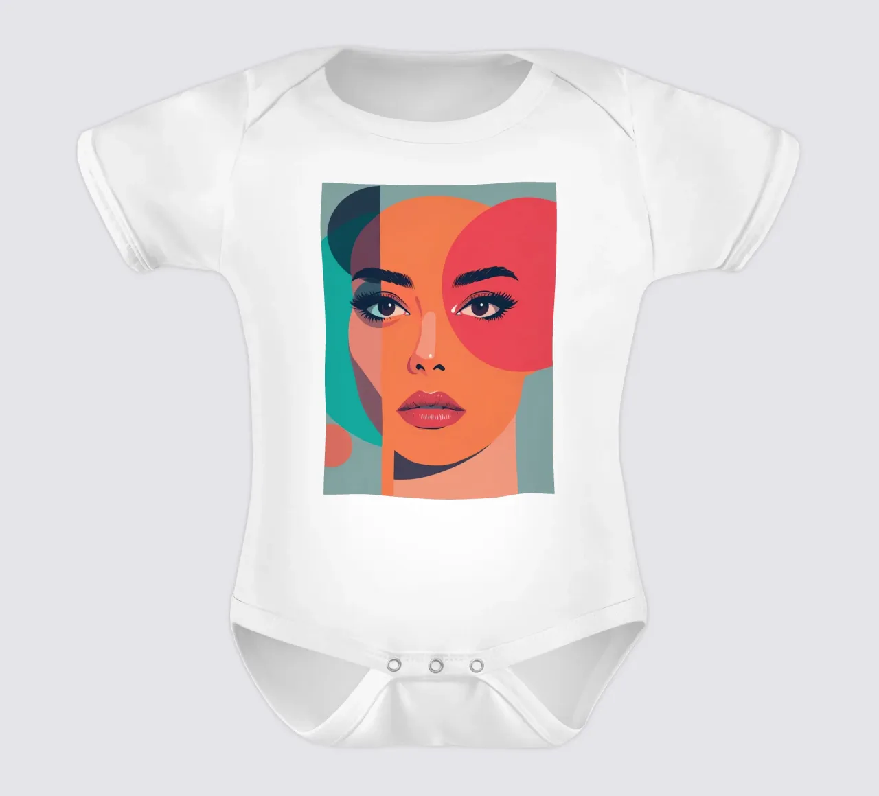 Volto di donna con forme geometriche body neonato maniche corte da DesignDoodle