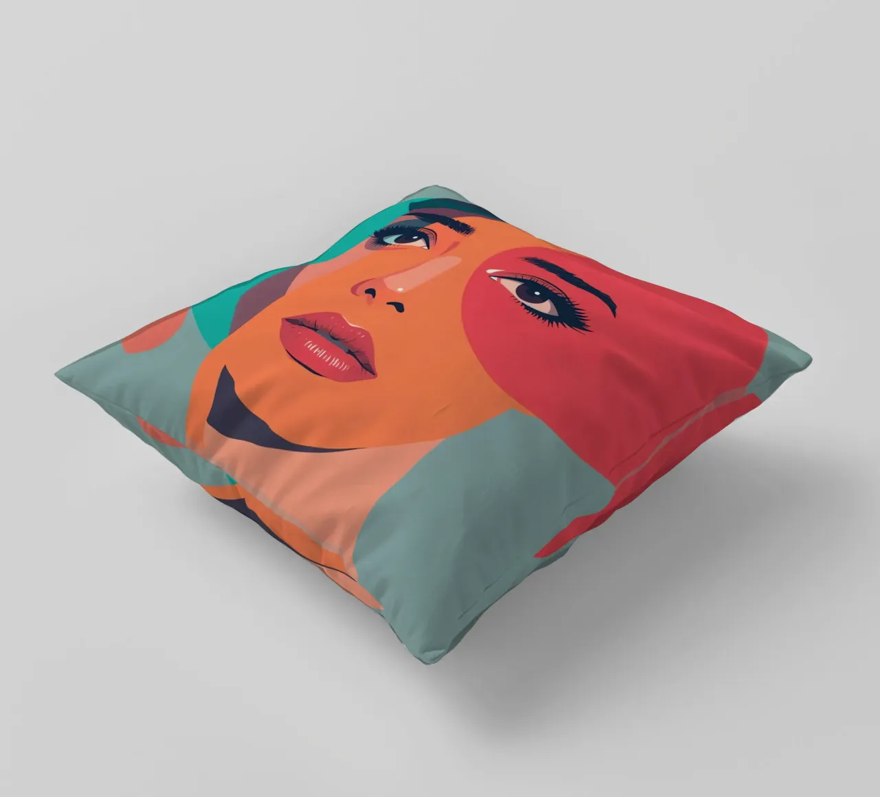 Volto di donna con forme geometriche cuscino da DesignDoodle