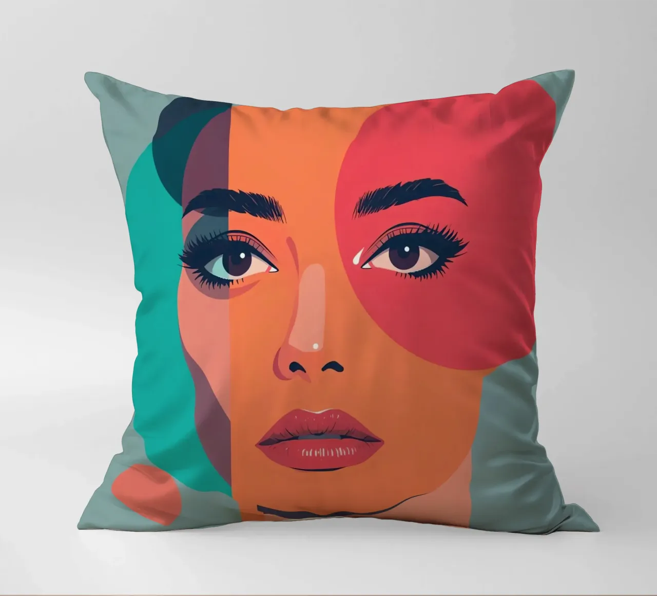 Volto di donna con forme geometriche cuscino da DesignDoodle