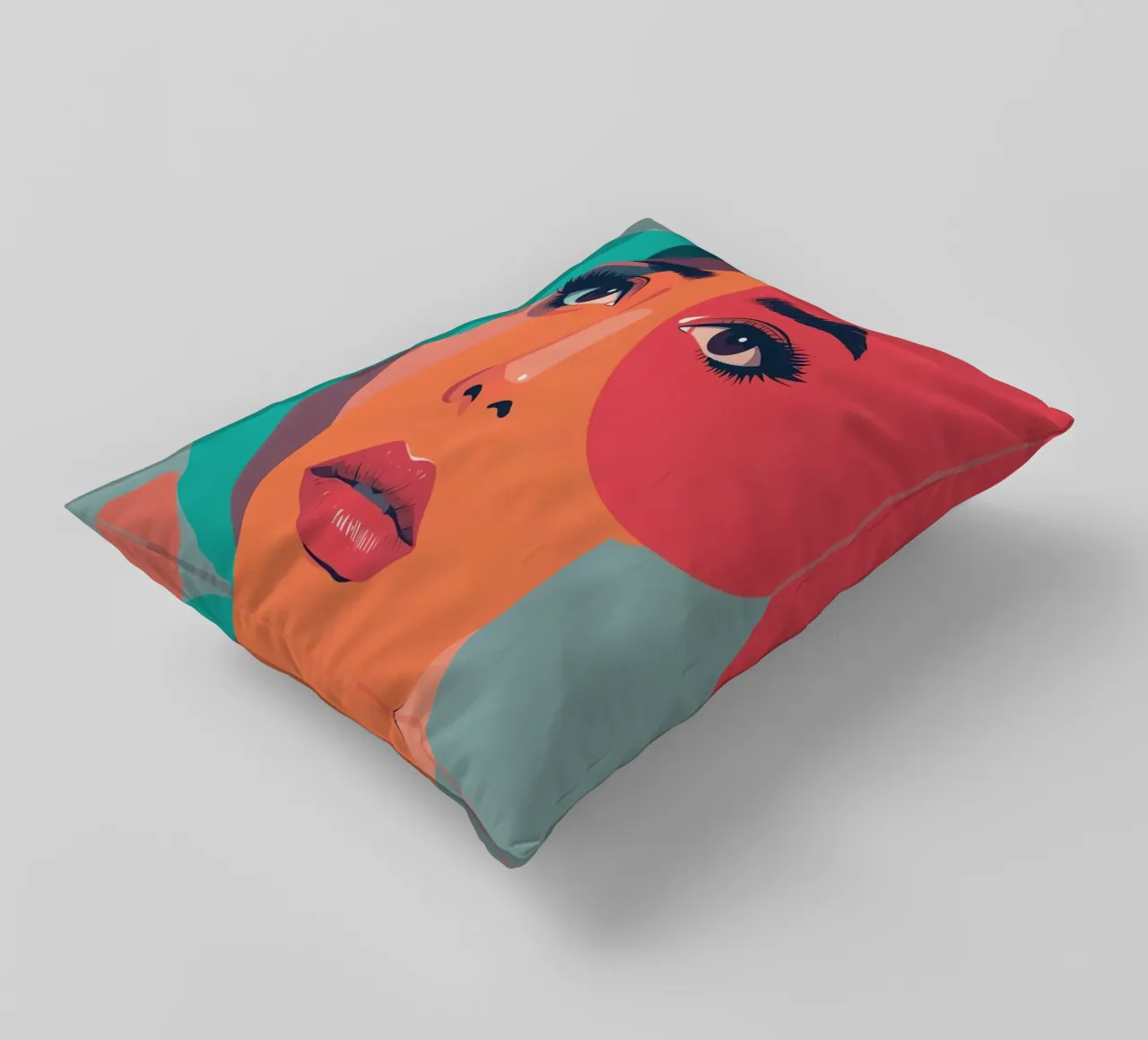Volto di donna con forme geometriche cuscino da DesignDoodle