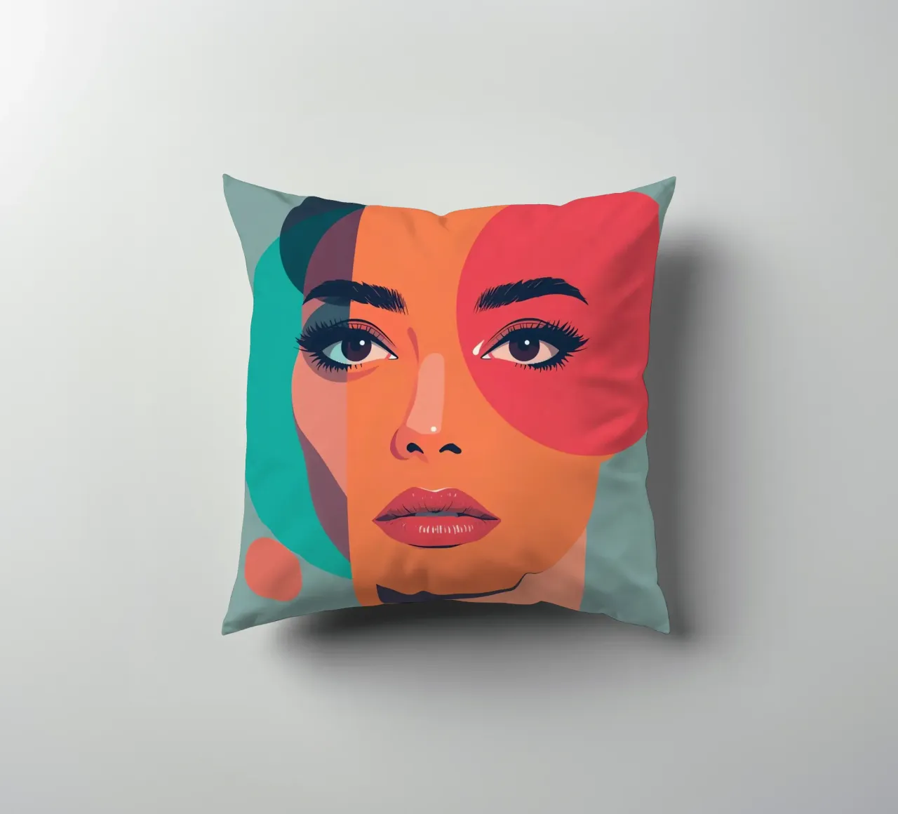 Volto di donna con forme geometriche cuscino da DesignDoodle