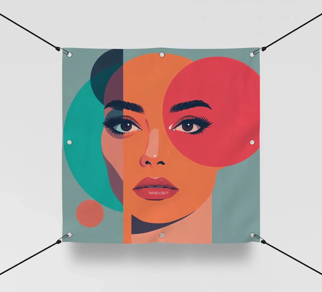 Volto di donna con forme geometriche telo in pvc da DesignDoodle