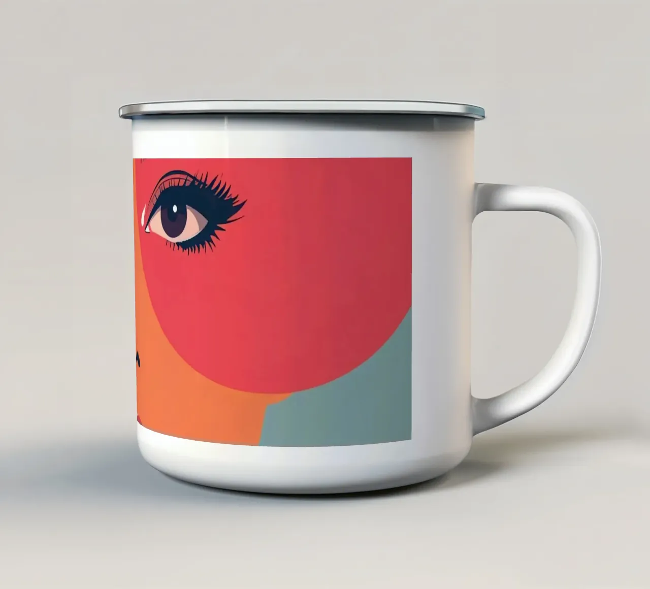 Volto di donna con forme geometriche tazza in smalto da DesignDoodle