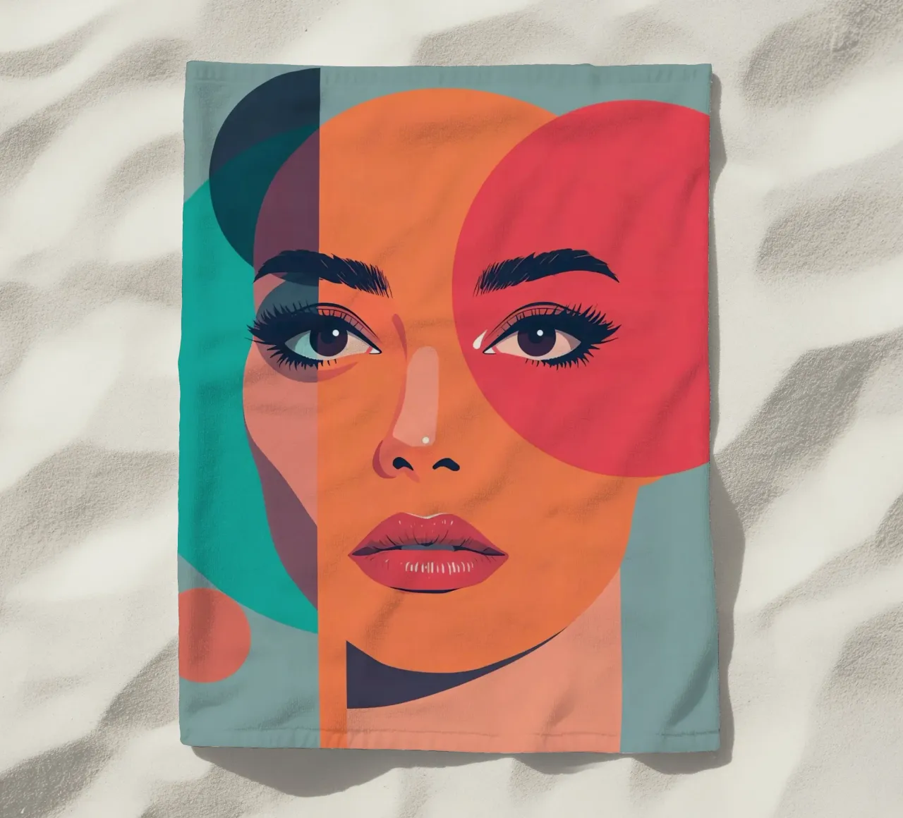 Volto di donna con forme geometriche telo mare da DesignDoodle
