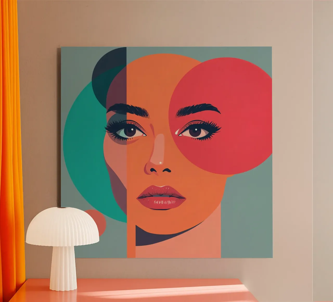 Volto di donna con forme geometriche alluminio dibond da DesignDoodle
