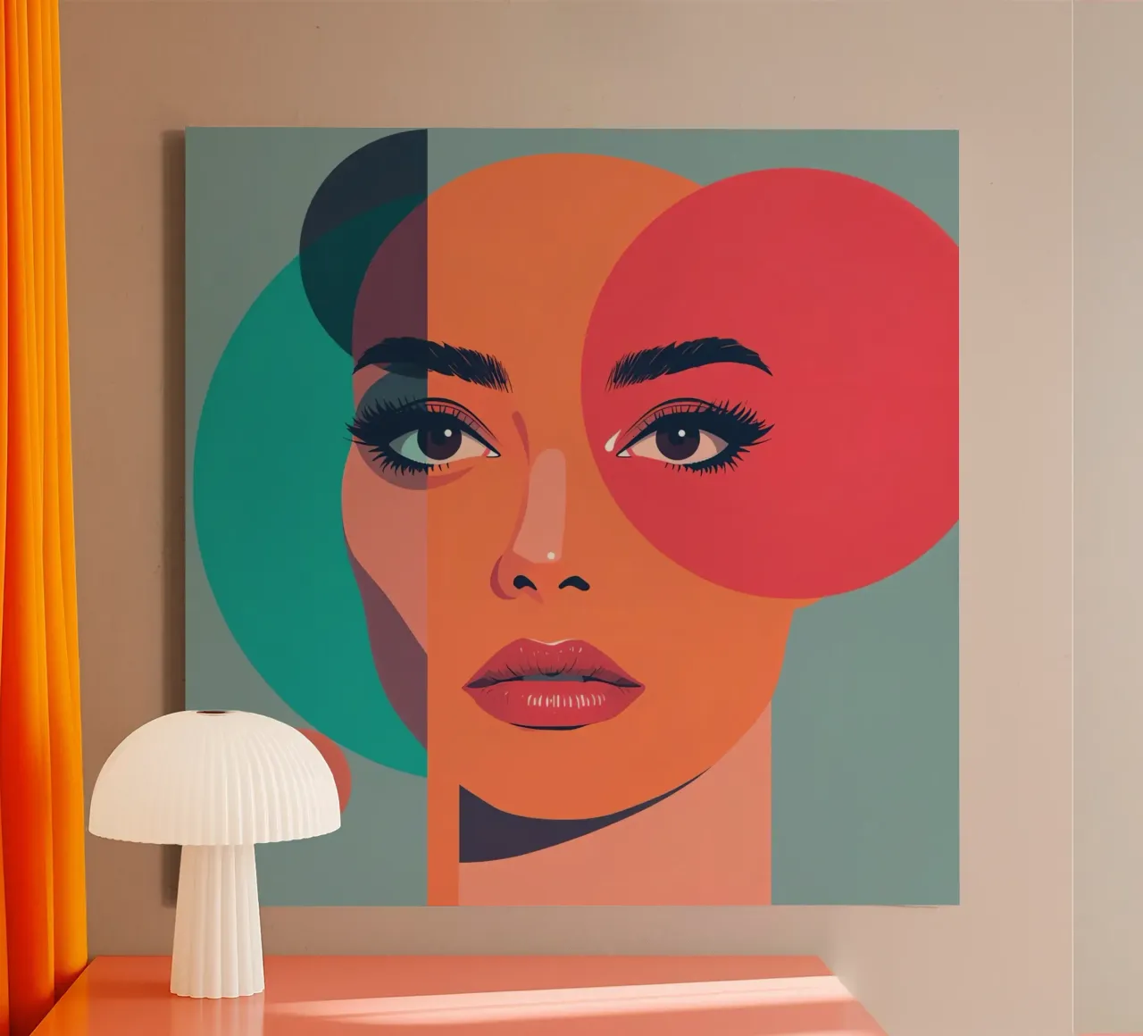 Volto di donna con forme geometriche tela con Cornice a cassetta da DesignDoodle