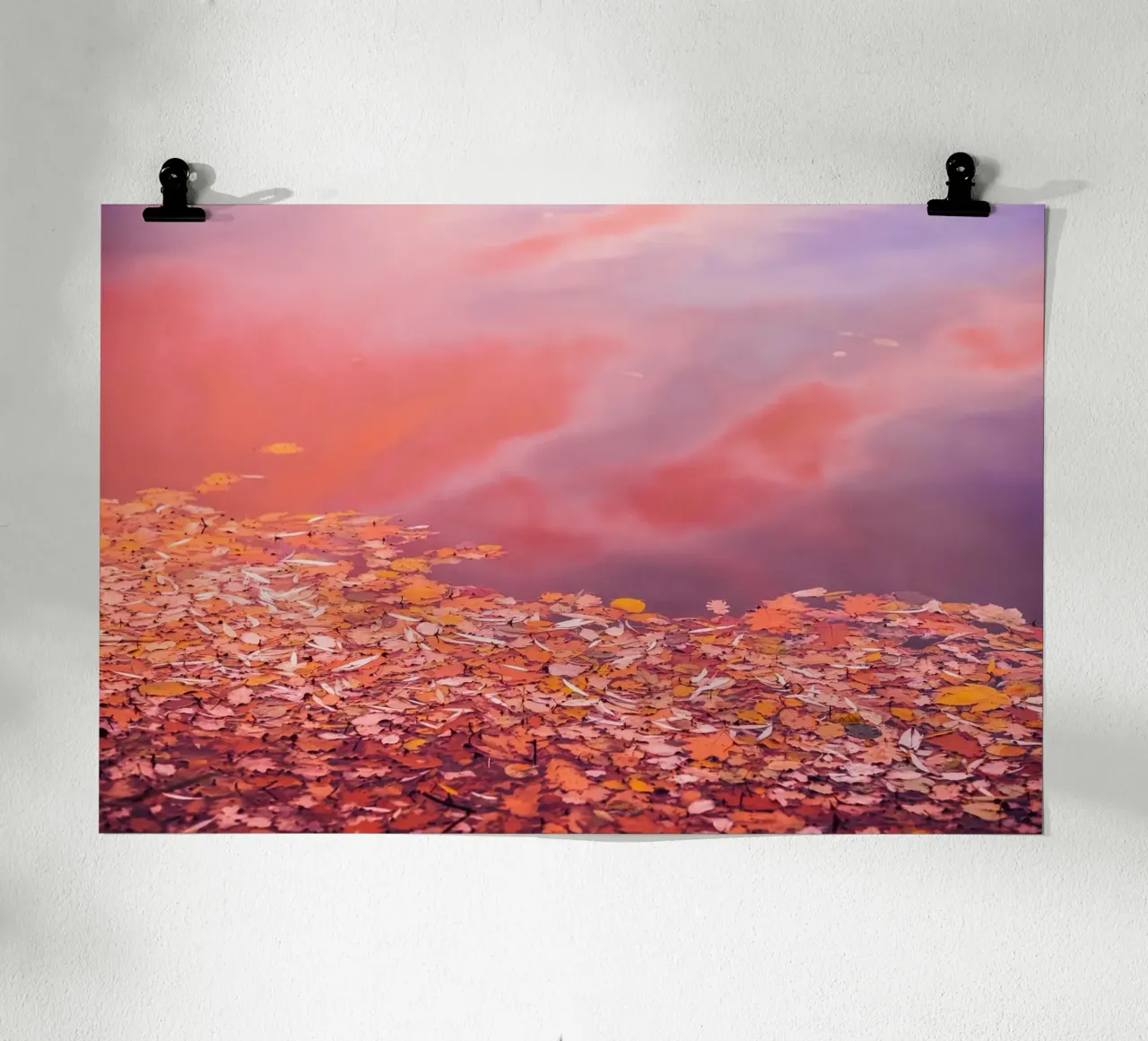 Autunno dorato - tramonto sul lago poster con telaio in legno da Natur Wandbild — Orte für die Seele