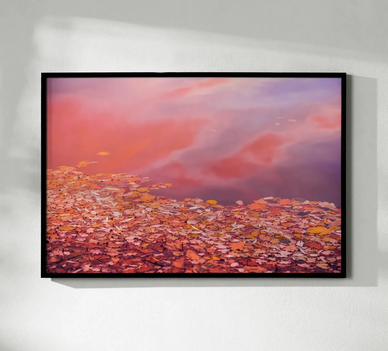 Autunno dorato - tramonto sul lago poster con telaio in legno da Natur Wandbild — Orte für die Seele