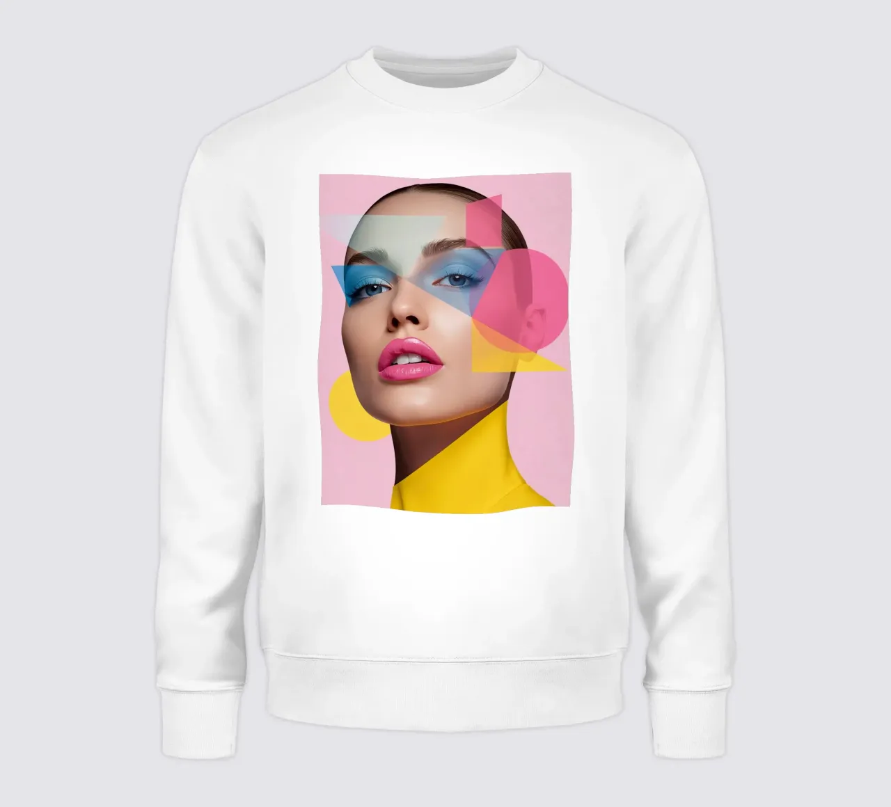Volto di donna con forme geometriche colorate sfondo rosa felpa da DesignDoodle