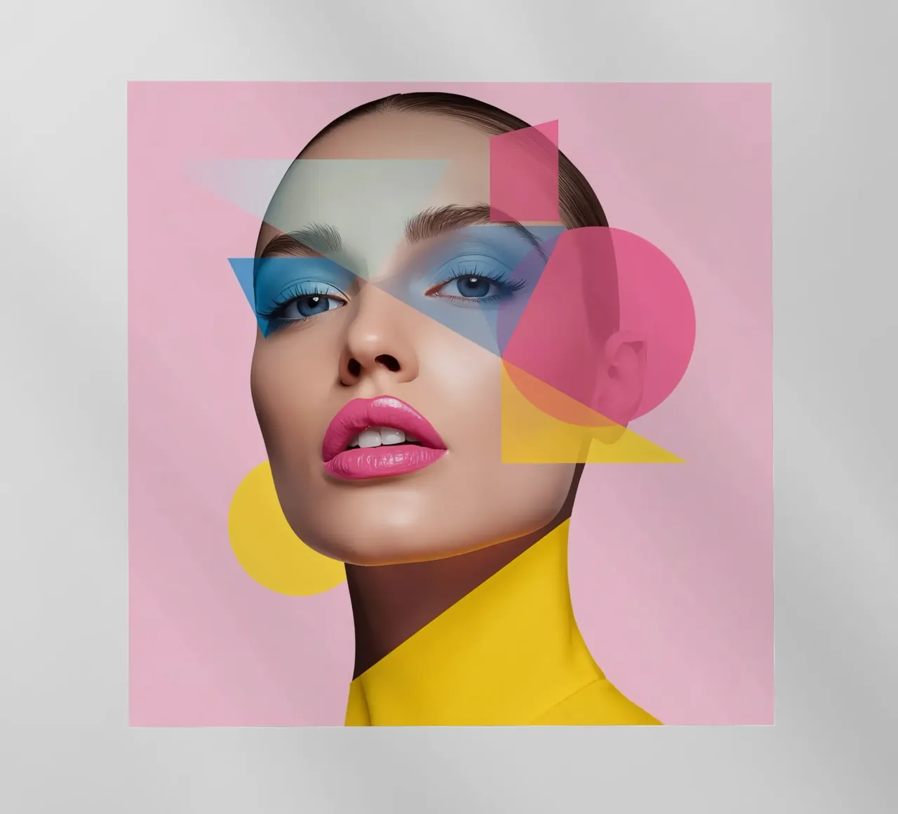 Volto di donna con forme geometriche colorate sfondo rosa pellicola backlit da DesignDoodle