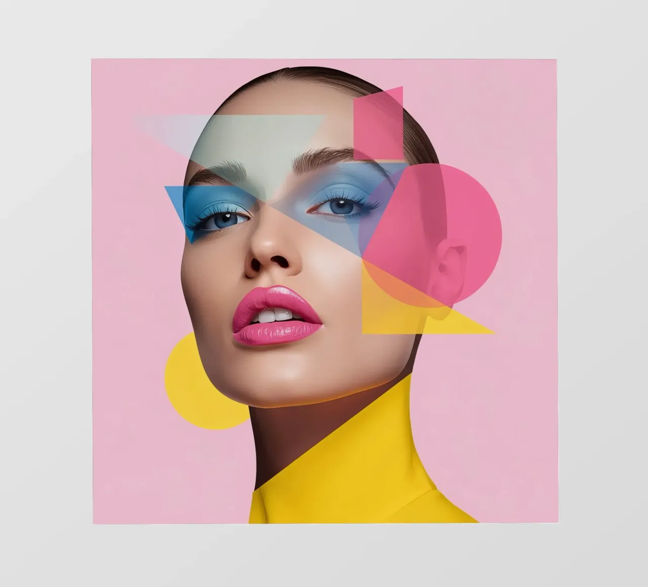 Volto di donna con forme geometriche colorate sfondo rosa pellicola backlit da DesignDoodle