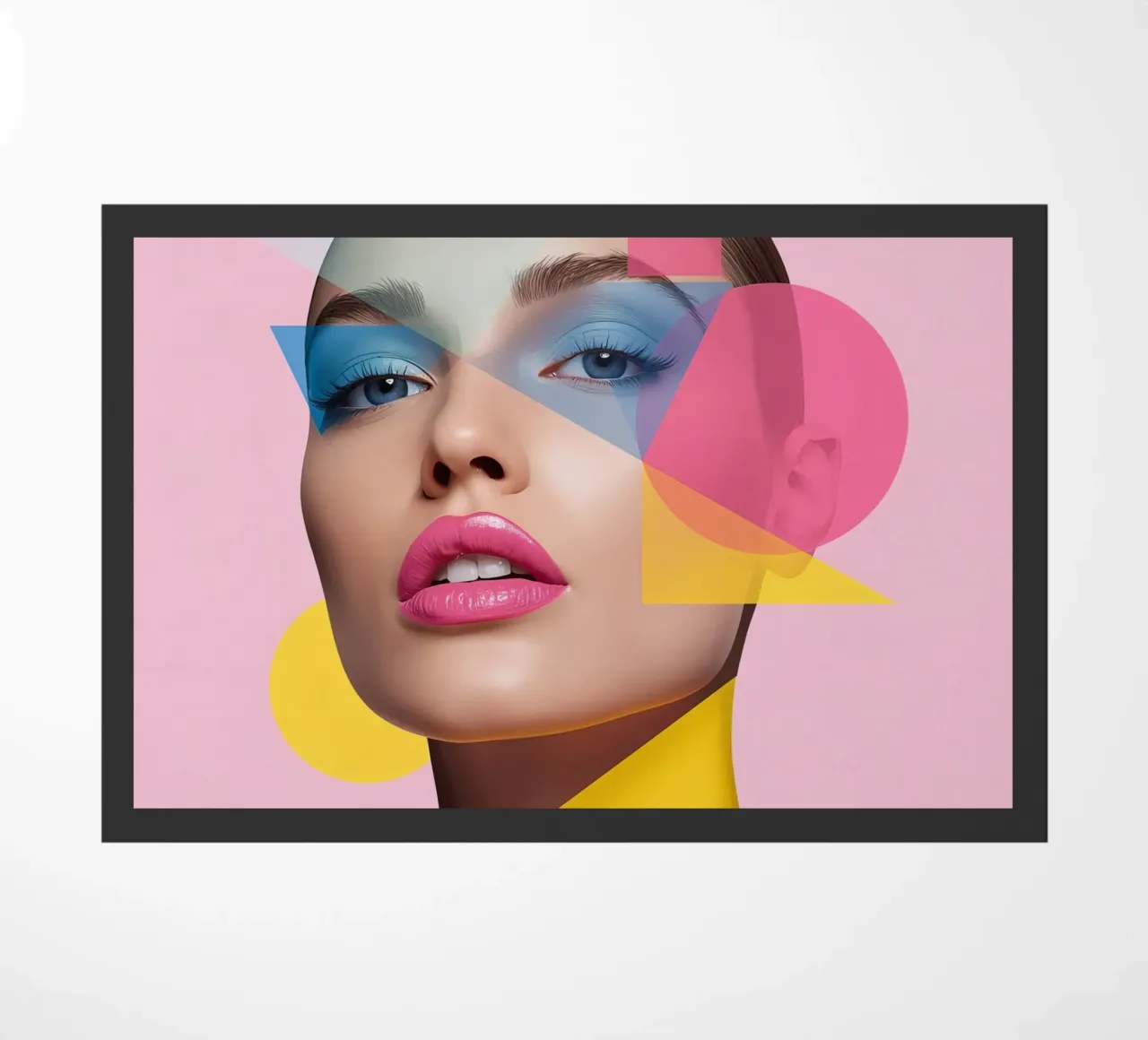 Volto di donna con forme geometriche colorate sfondo rosa zerbino da DesignDoodle