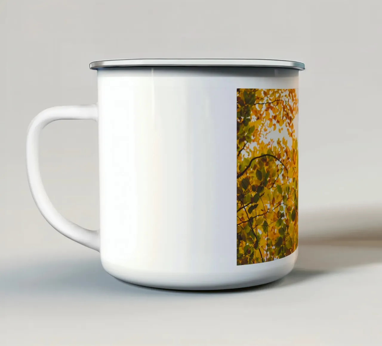 Autunno dorato - baldacchino di foglie colorate tazza in smalto da Natur Wandbild — Orte für die Seele