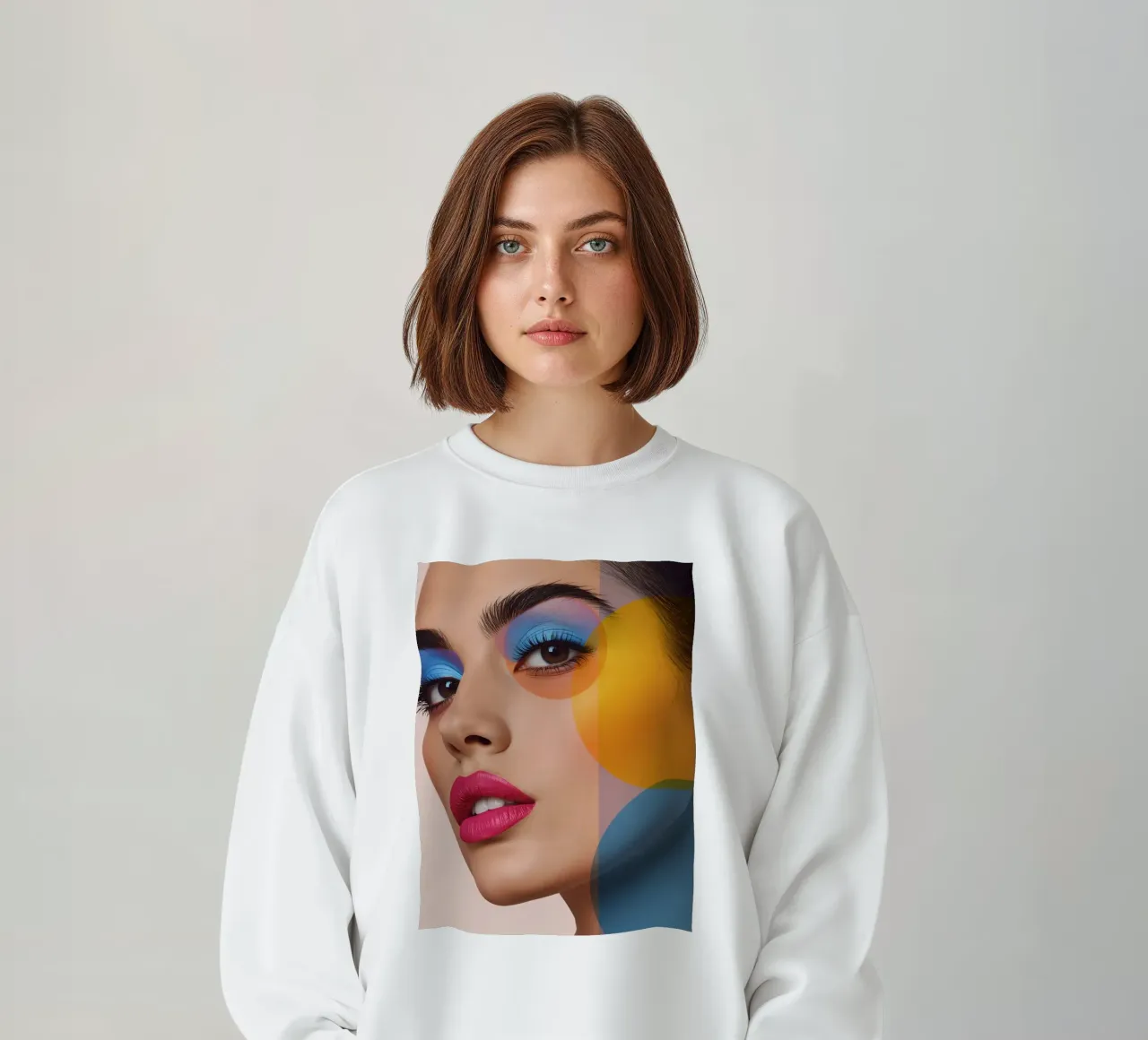Volto di donna con trucco colorato e sovrapposizioni geometriche felpa da DesignDoodle