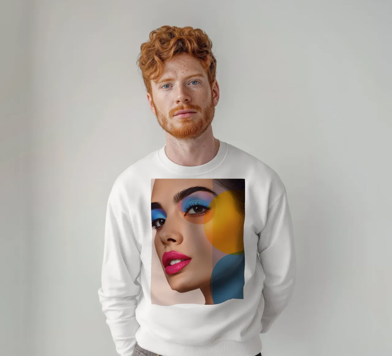 Volto di donna con trucco colorato e sovrapposizioni geometriche felpa da DesignDoodle