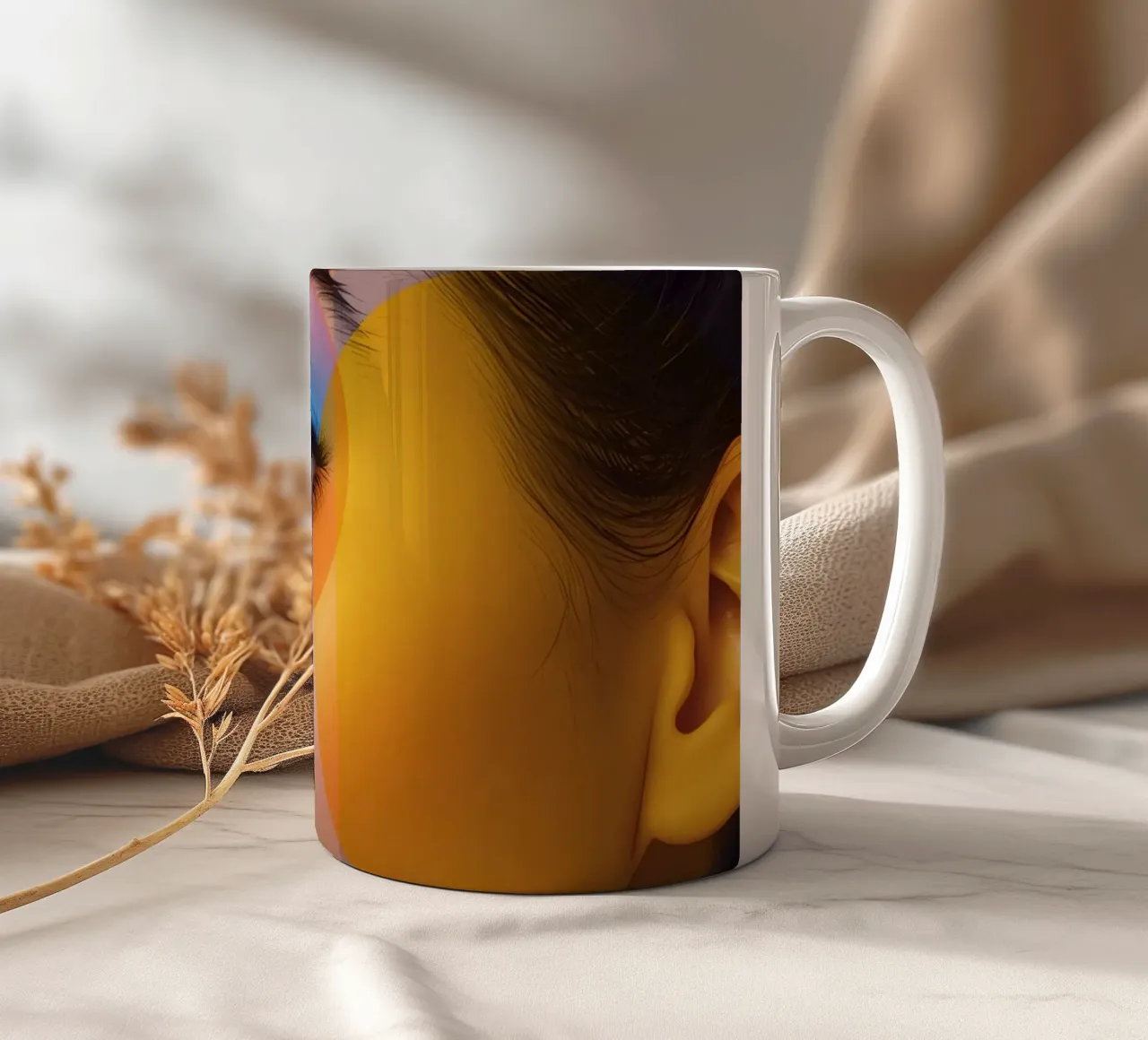 Volto di donna con trucco colorato e sovrapposizioni geometriche tazza in ceramica da DesignDoodle
