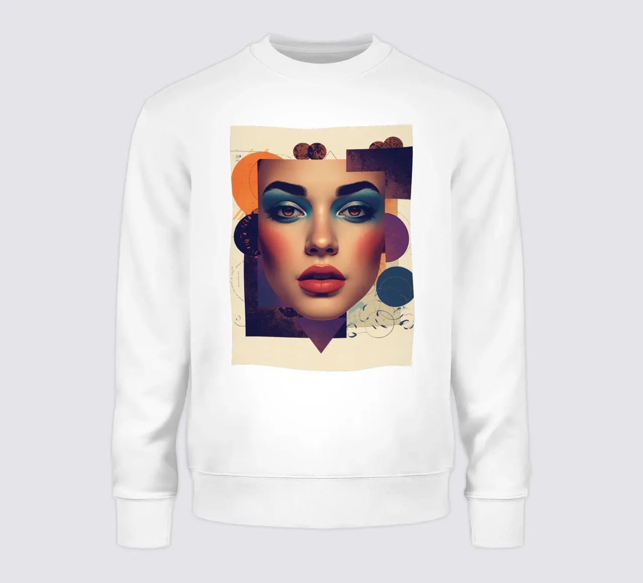 Volto di donna con trucco e forme geometriche pastello felpa da DesignDoodle