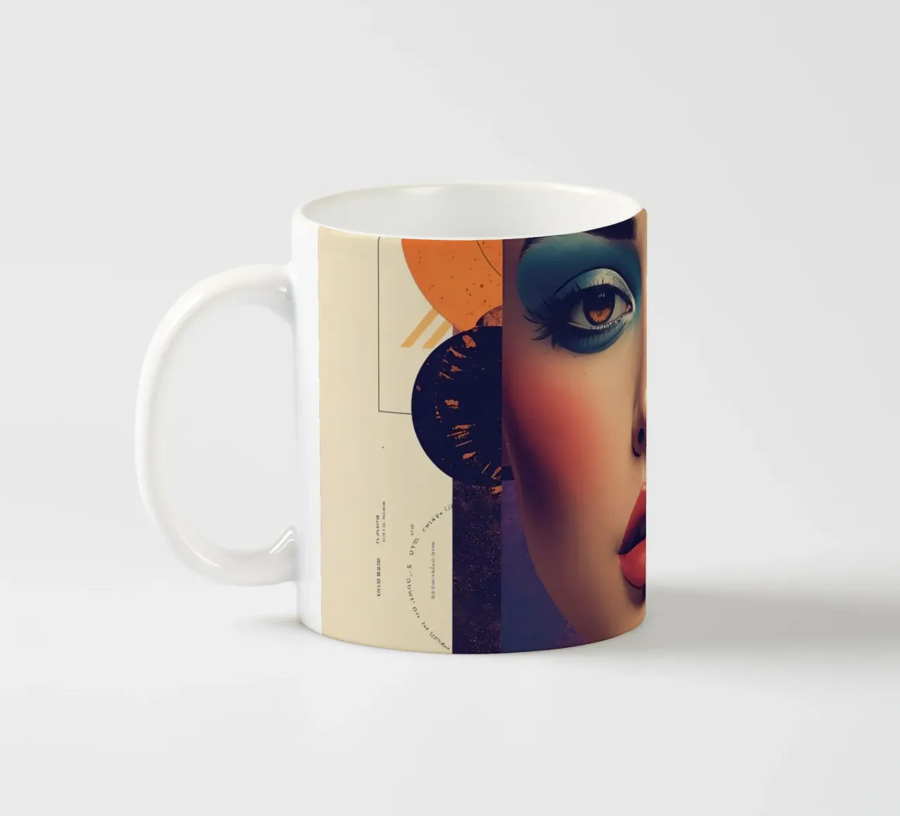 Volto di donna con trucco e forme geometriche pastello tazza in ceramica da DesignDoodle