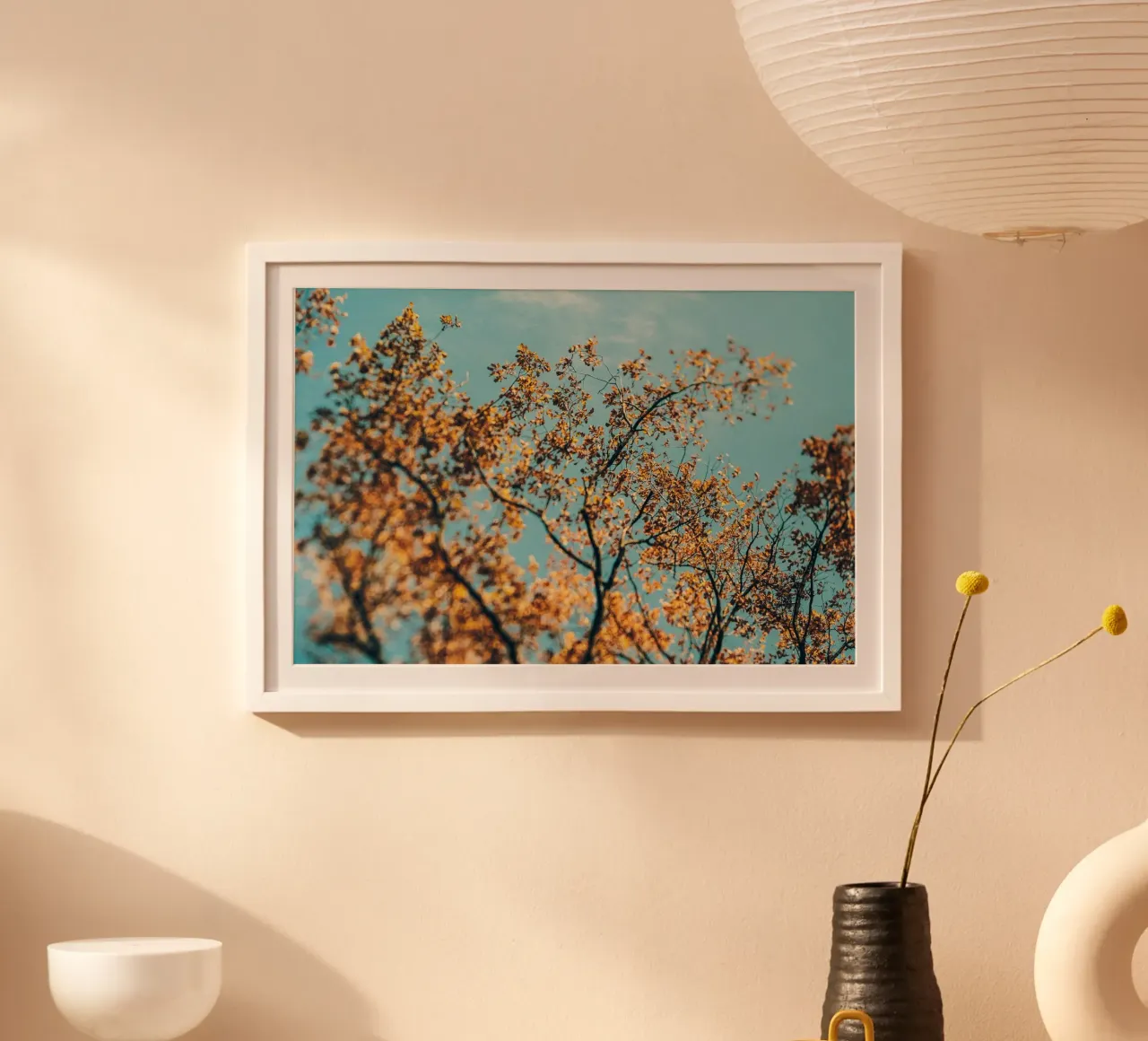 Autunno dorato - cime degli alberi poster con telaio in plastica da Natur Wandbild — Orte für die Seele