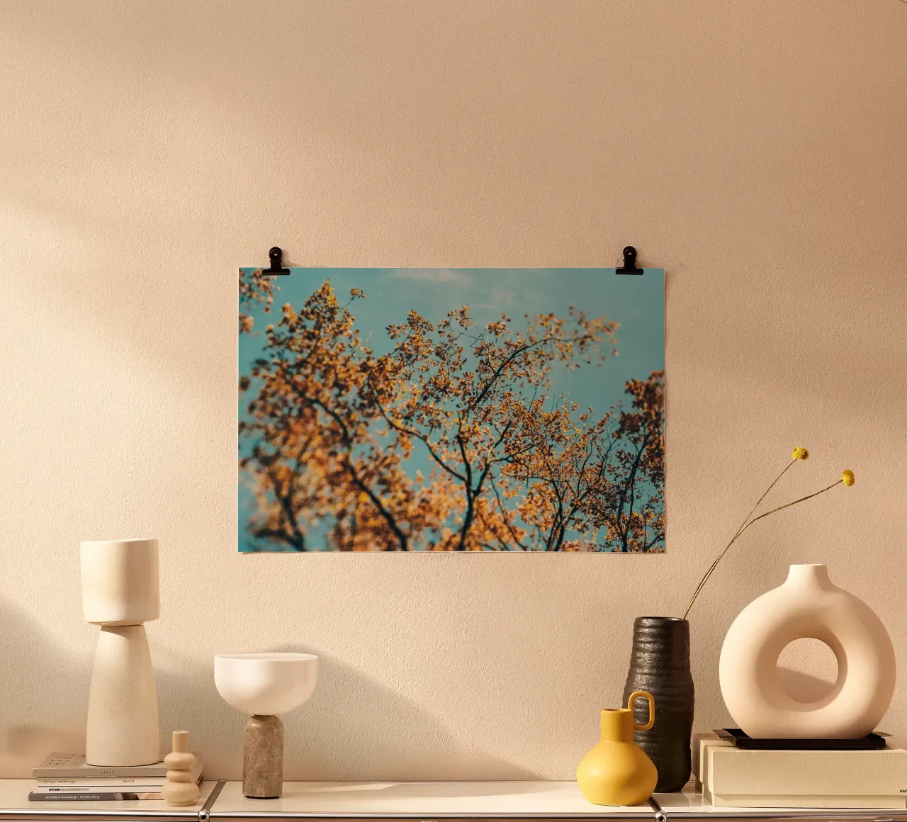 Autunno dorato - cime degli alberi poster con telaio in plastica da Natur Wandbild — Orte für die Seele