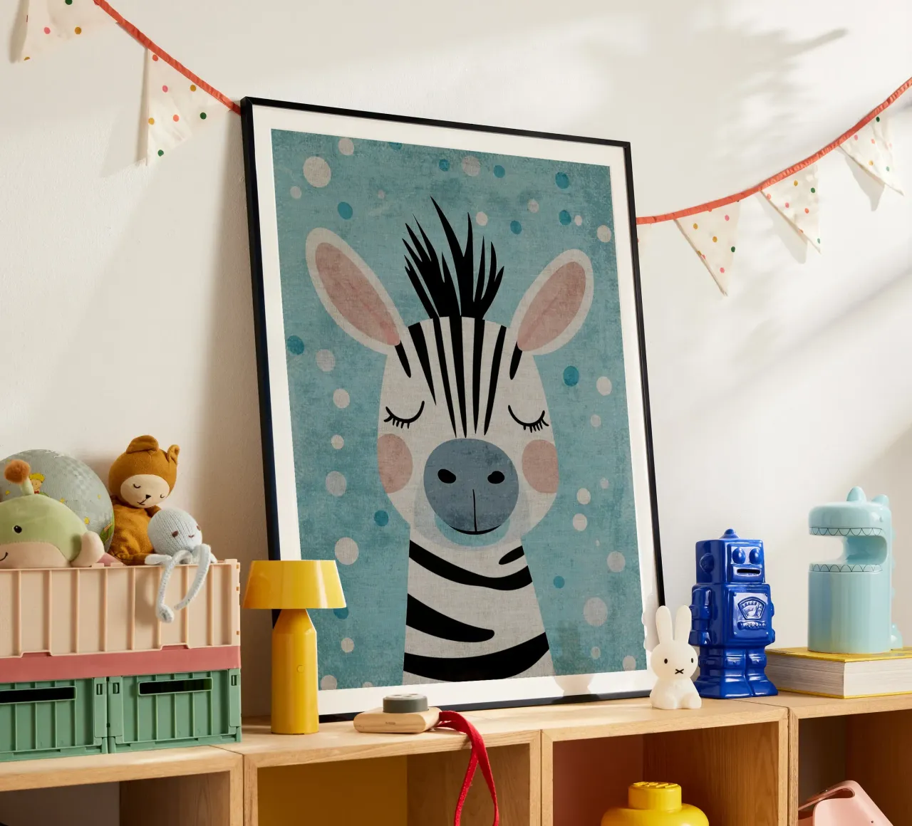 animale zebra poster con telaio in alluminio da Courtney Ohling