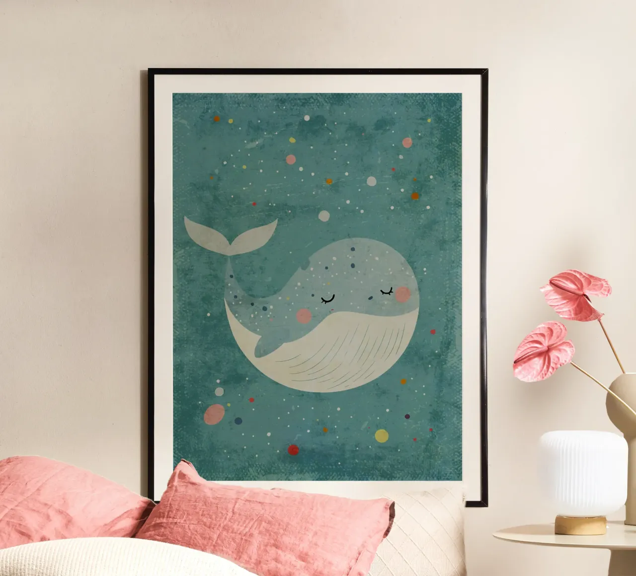 ballena bajo el agua ballena ojos cerrados poster con marco de plástico de Courtney Ohling