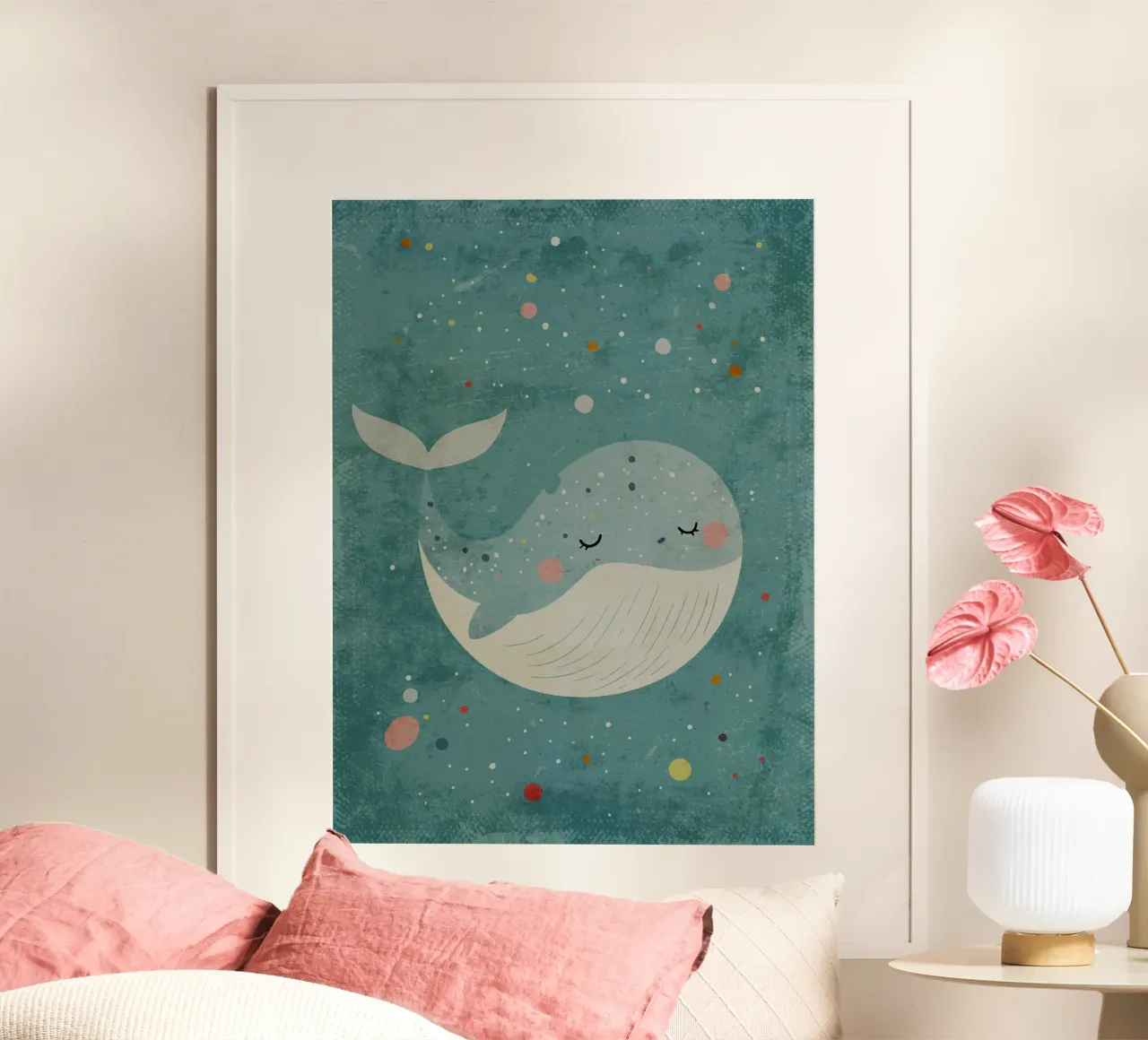 ballena bajo el agua ballena ojos cerrados poster con marco de plástico de Courtney Ohling