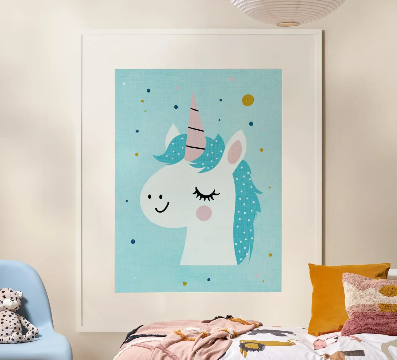 corno di unicorno criniera blu poster con telaio in plastica da Courtney Ohling