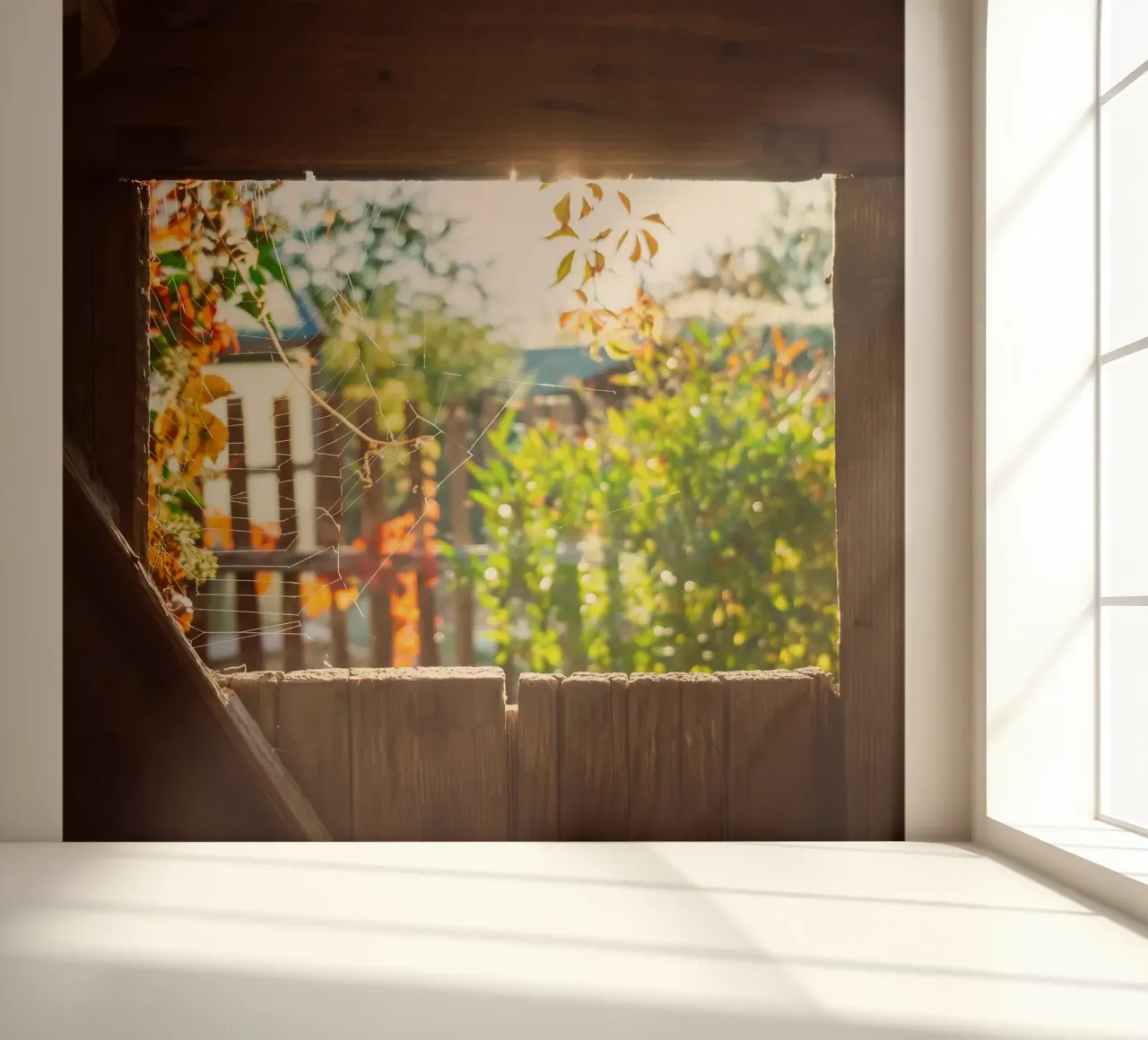 Vue sur l'automne doré à travers une toile d'araignée papier peint photo de Natur Wandbild — Orte für die Seele