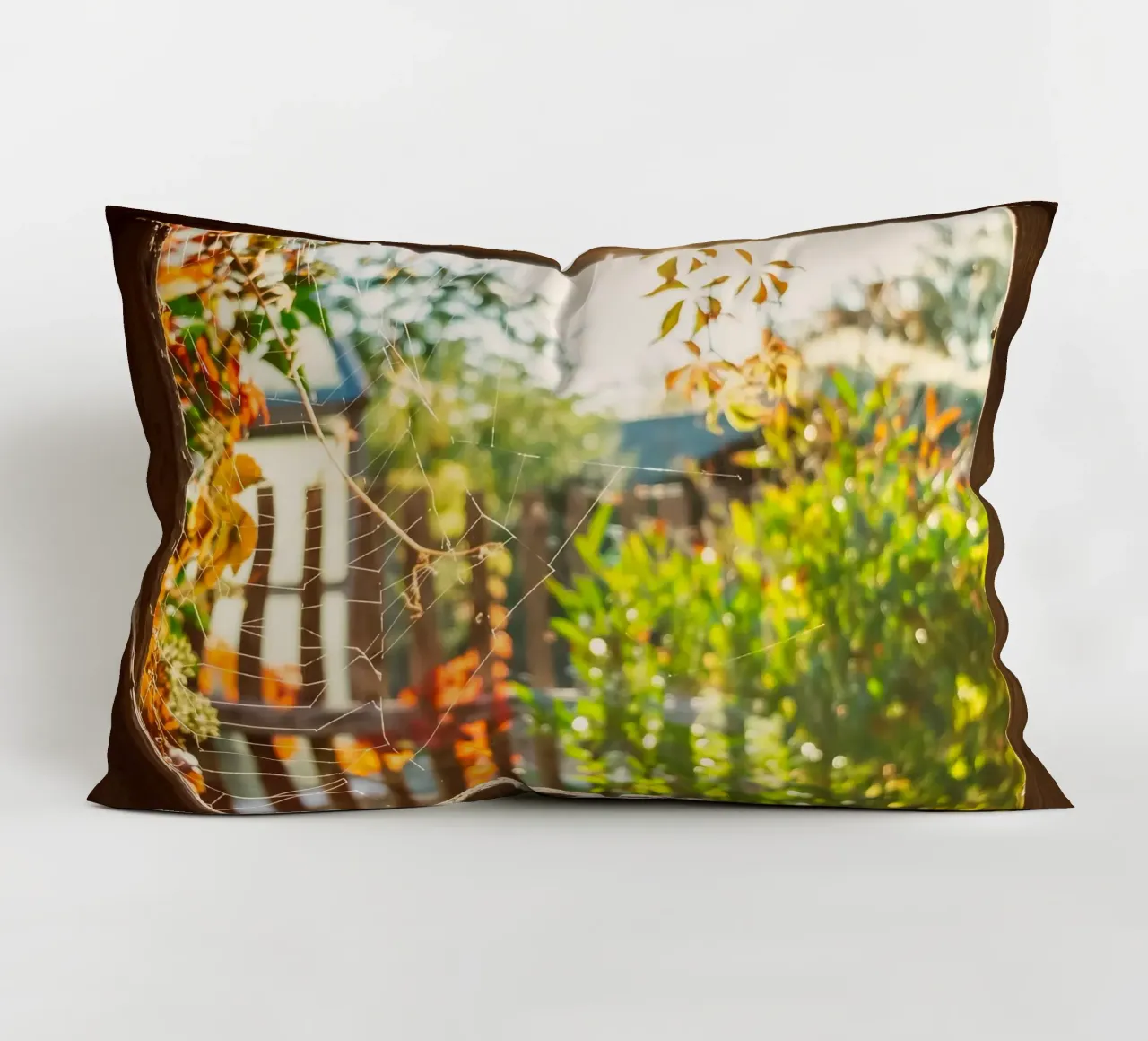 Vue sur l'automne doré à travers une toile d'araignée coussin de Natur Wandbild — Orte für die Seele