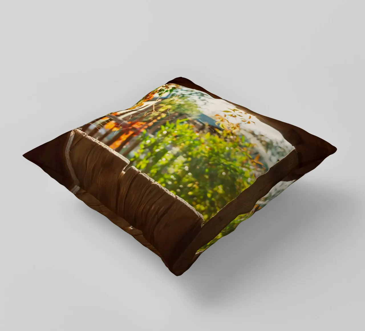 Vue sur l'automne doré à travers une toile d'araignée coussin de Natur Wandbild — Orte für die Seele