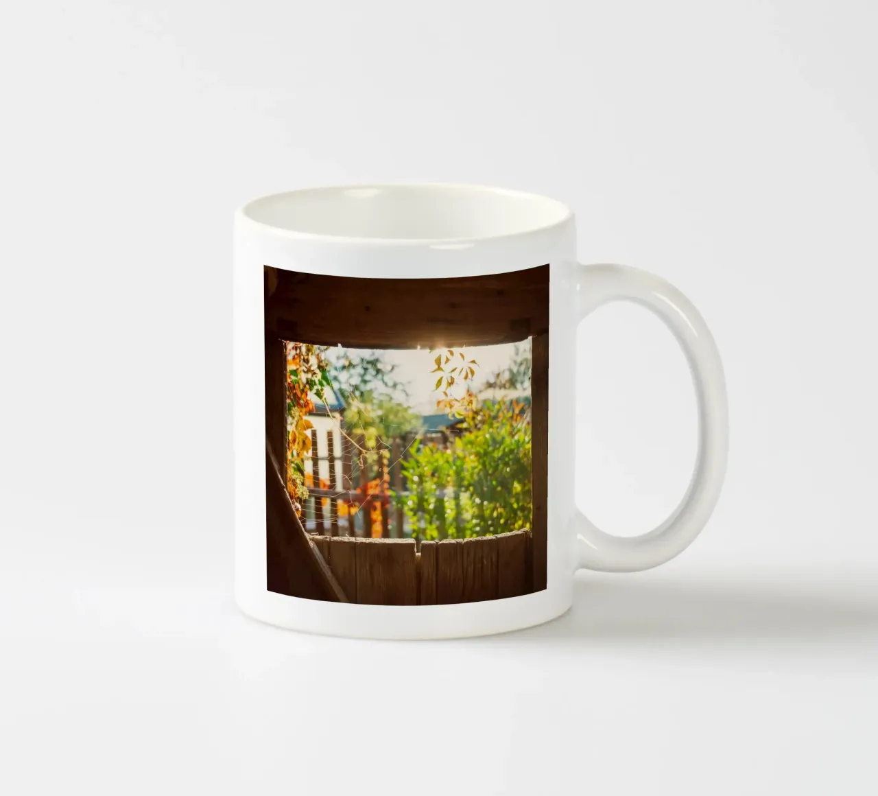 Vue sur l'automne doré à travers une toile d'araignée mug en céramique de Natur Wandbild — Orte für die Seele