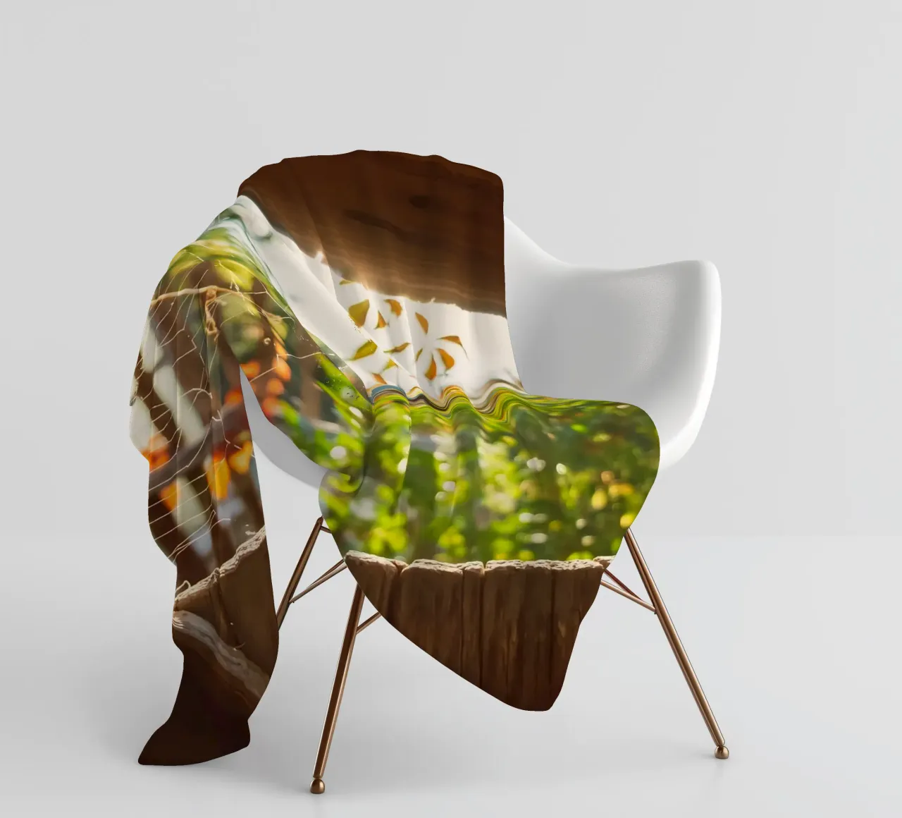 Vue sur l'automne doré à travers une toile d'araignée plaid polaire de Natur Wandbild — Orte für die Seele