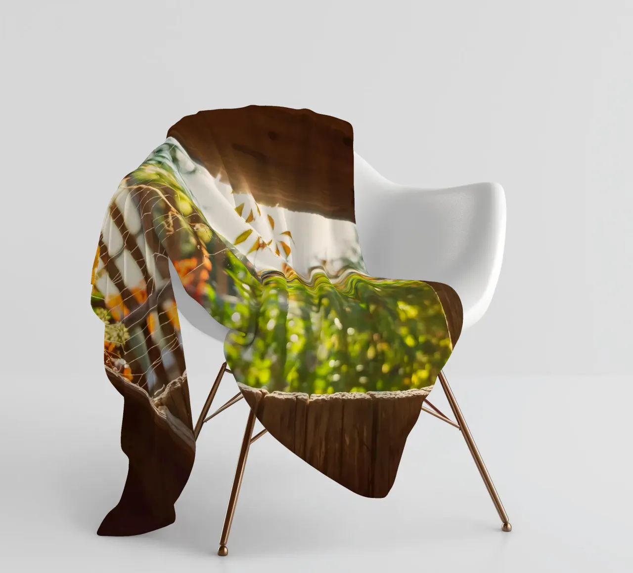 Vue sur l'automne doré à travers une toile d'araignée plaid polaire de Natur Wandbild — Orte für die Seele