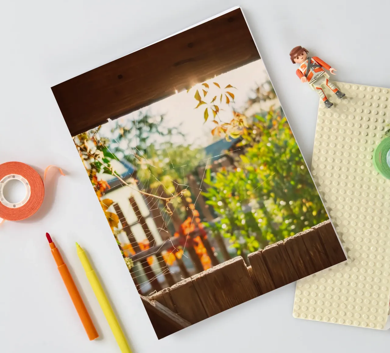 View through the spider's web into the golden autumn notebook by Natur Wandbild — Orte für die Seele