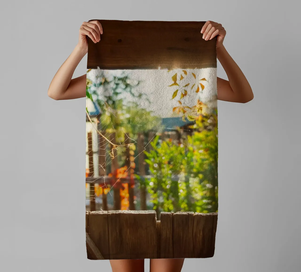 View through the spider's web into the golden autumn towel by Natur Wandbild — Orte für die Seele